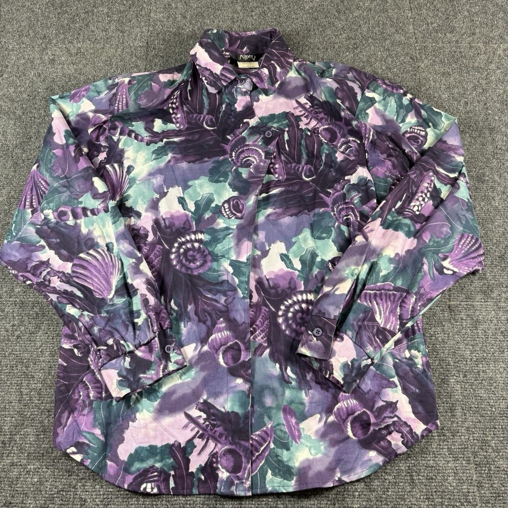 Vintage Roper Shirt Womens All Over Print M Western Button Long‎ Sleeve Made USA